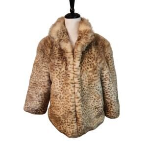 Antonio Melani Faux Fur Leopard Print Jacket Women’s Small Brown Open Front